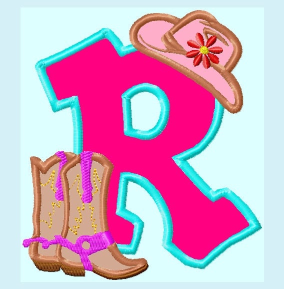 Font Set (A to Z) Cowgirl Boots and Hat APPLIQUE Embroidery Design