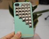 Silvery Pyramid Stud Light Green Hard Case Cover For Apple iPhone 4 Case, iPhone 4s Case, iPhone 4 Hard Case