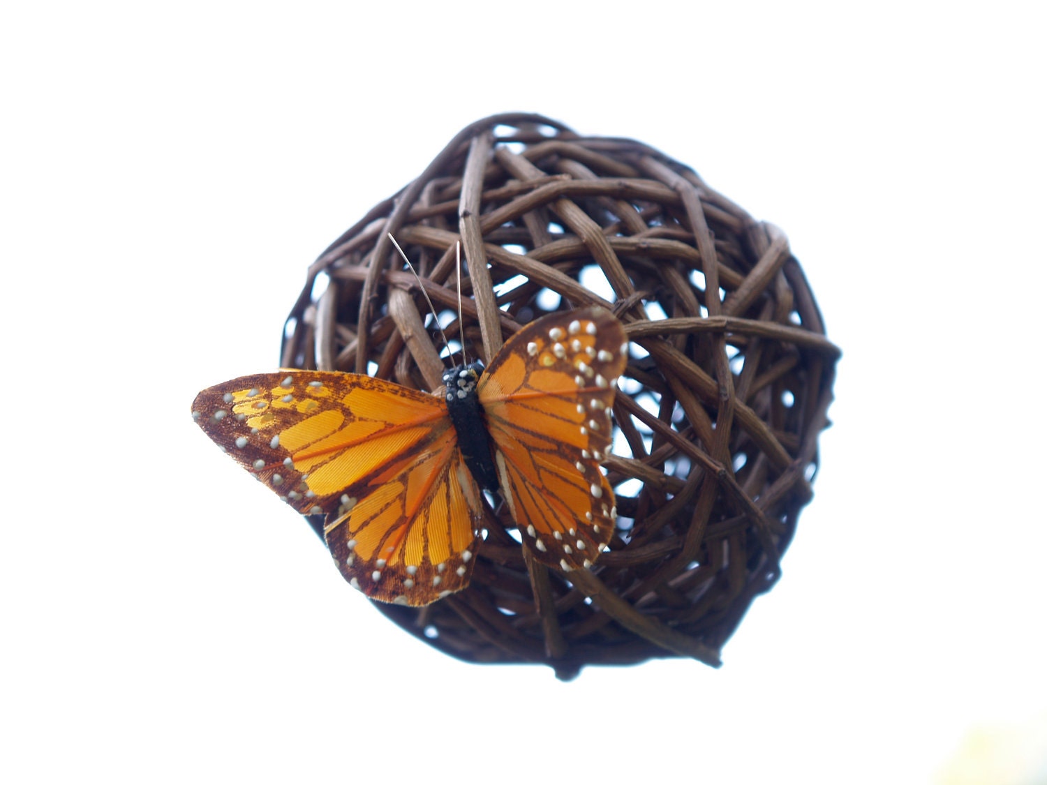 Woodland Pomander Rustic Wedding Decoration, Butterfly Country Romantic Bohemian Shabby Chic Spring Bride Fairytale Orange Photo Prop
