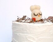 Love Bird Wedding Cake Topper, Enchanting Needle Felted Love Heart Dove for your Woodland Cake, Red Heart White Wool Cute Unique