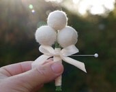 Wedding Boutonniere White Felt Craspedia billy button ball flower, perfect for your counrty wedding