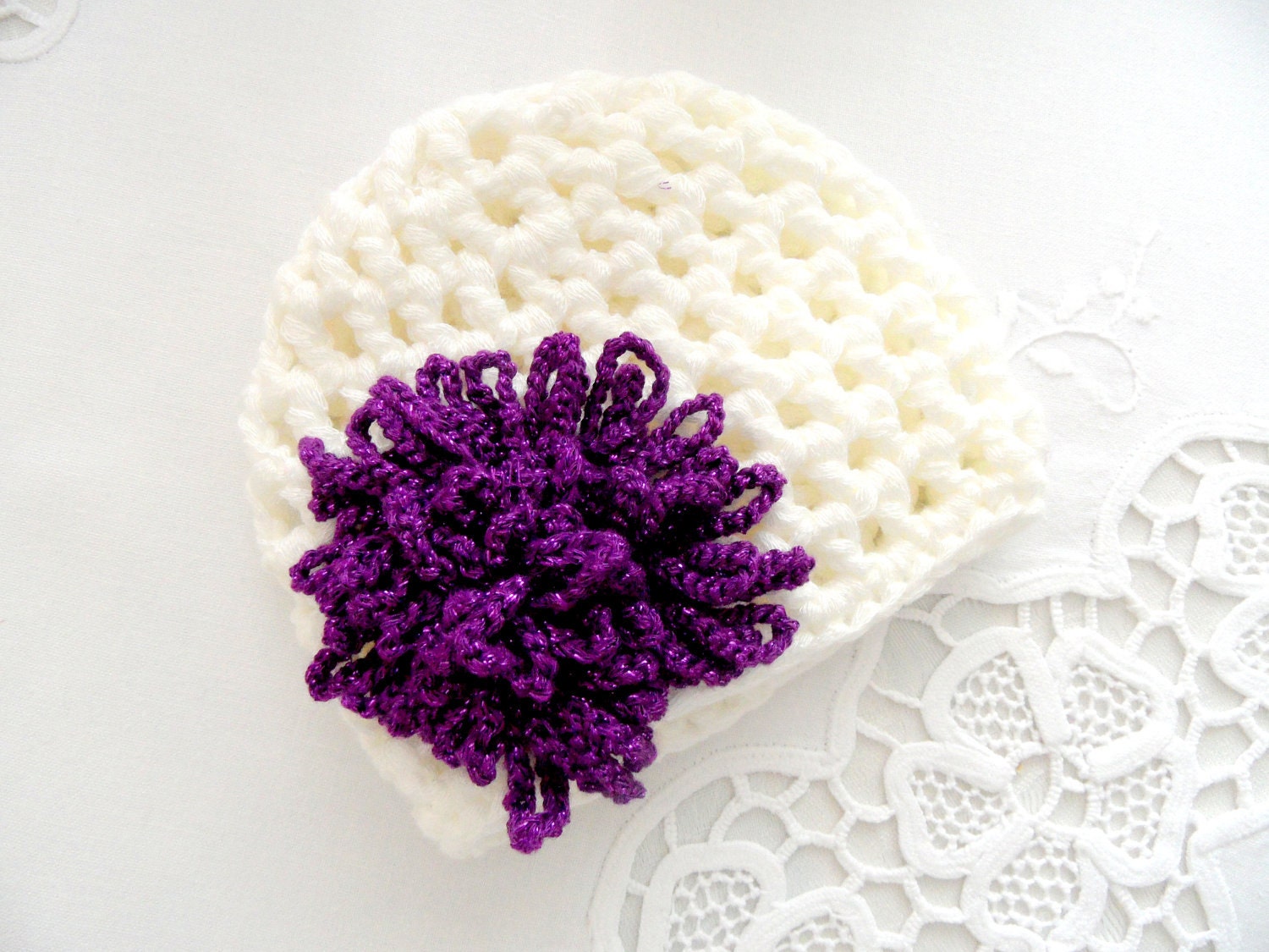 NEWBORN HAT, cream and purple hat, crochet hat, baby hat,soft cotton,girls hats, summer trends, summer hat, happy, sweet,