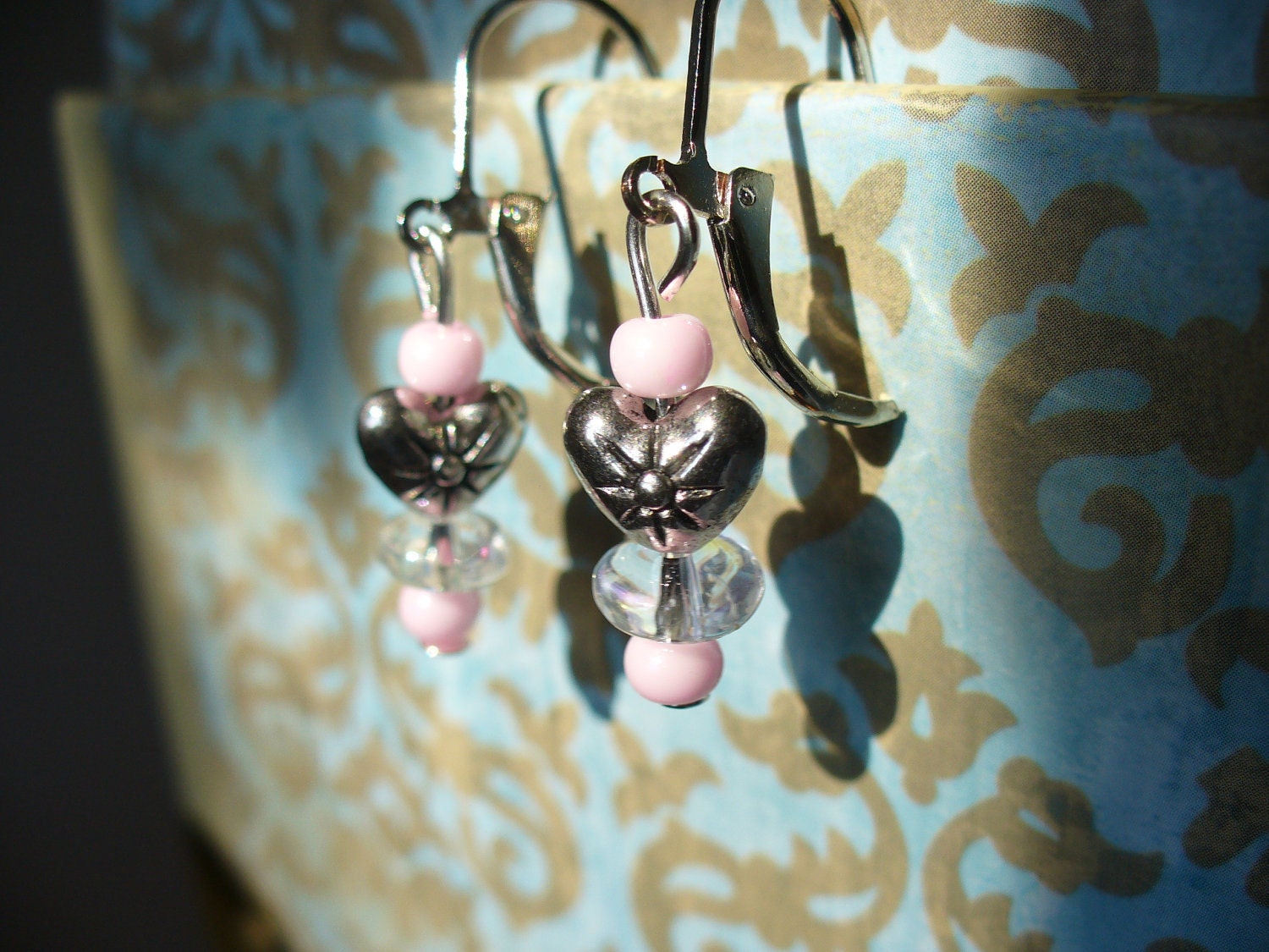Pink Heart Dangle Leverback Earrings. just for 0.20 cents
