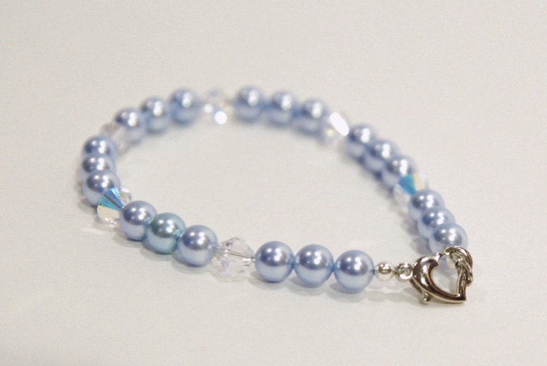 Light Blue Swarovski Pearl and Crystal Stackable Bracelet