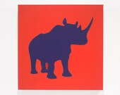 Organic Rhino Print - Red / Navy Blue - 12" x 12"
