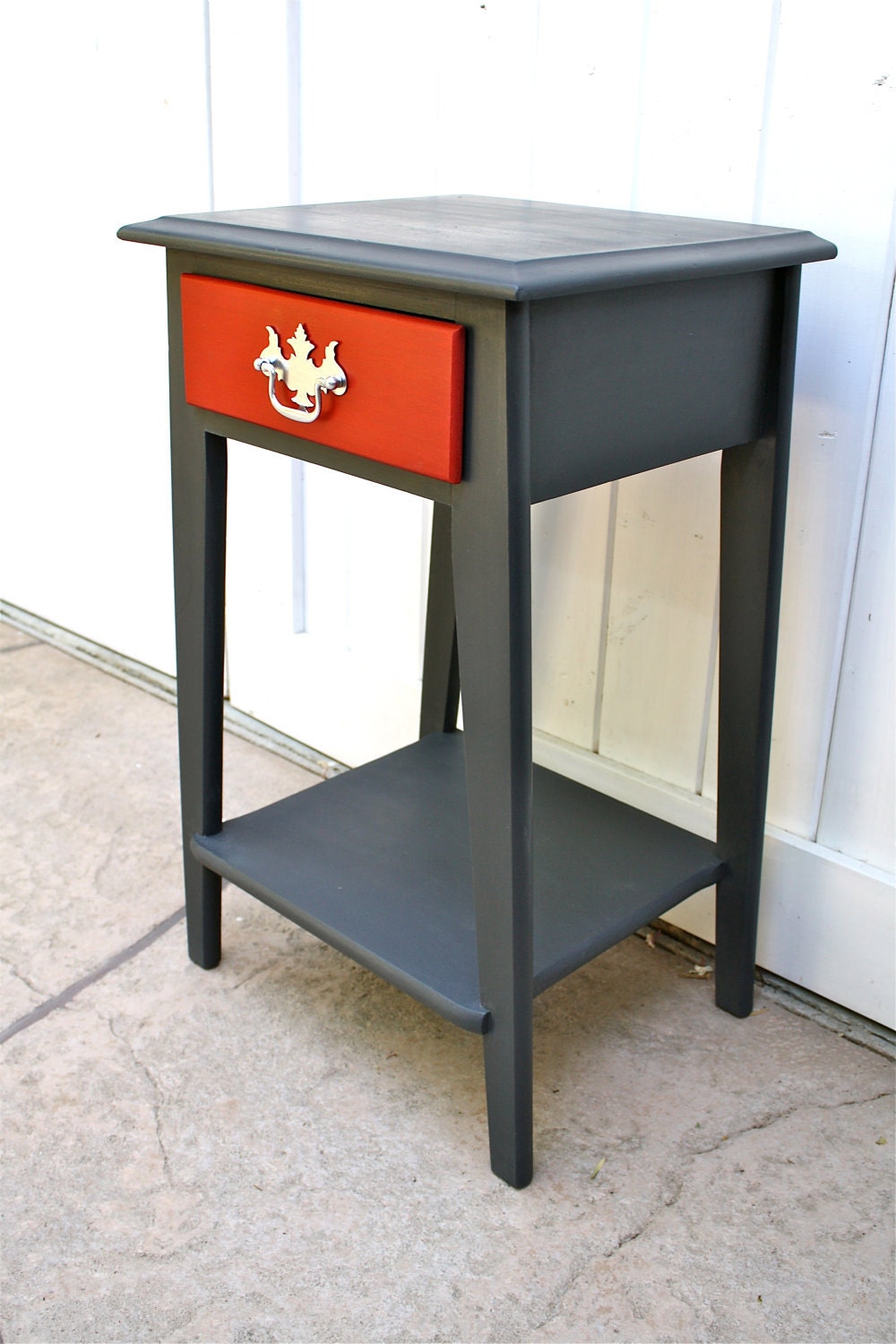 Mid Century Side Table Upcycled Hand Painted Graphite Red