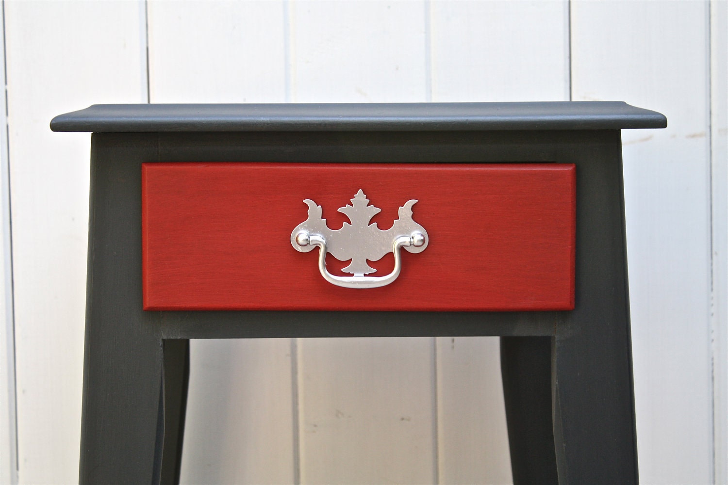Mid Century Side Table Upcycled Hand Painted Graphite Red