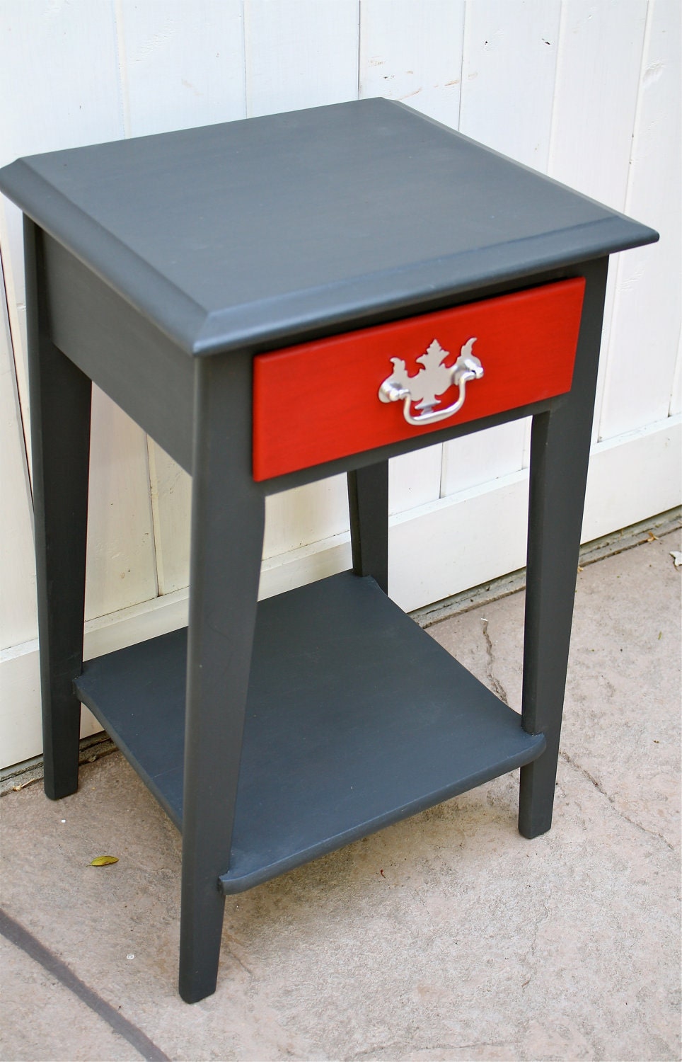 Mid Century Side Table Upcycled Hand Painted Graphite Red