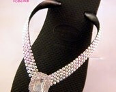 Glass Slippers "Rocks" Silver Octagon Swarovski Crystal Havaianas Cariris Womens Beach Wedding Flip Flops Thong Shoes