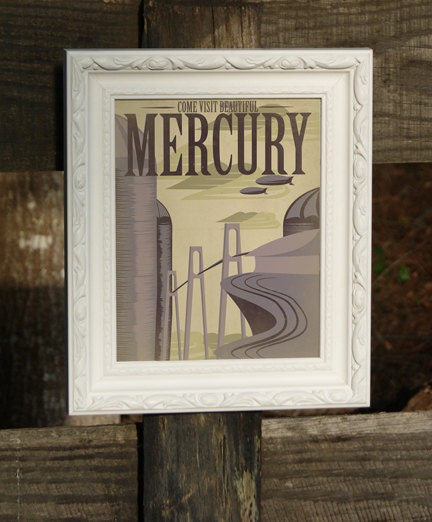 Retro Sci-Fi Mercury Travel Poster - 8x10 Print