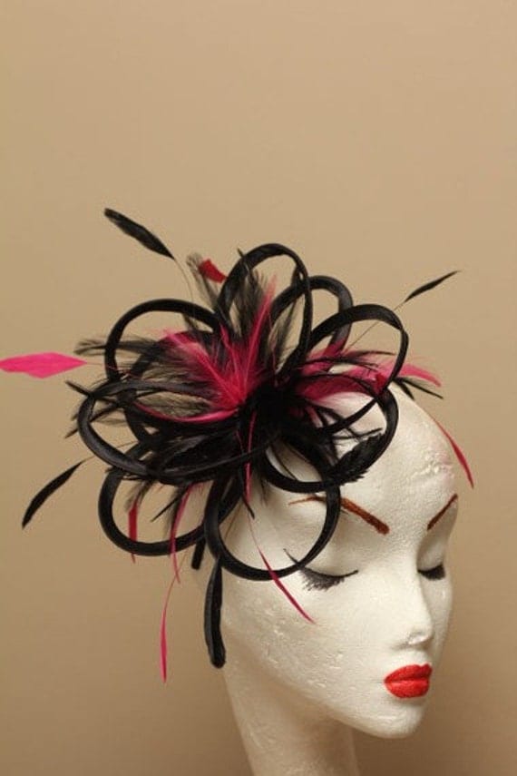 Black and Hot Pink Feather Fascinator Hat - wedding, ladies day - choose any colour feathers & satin