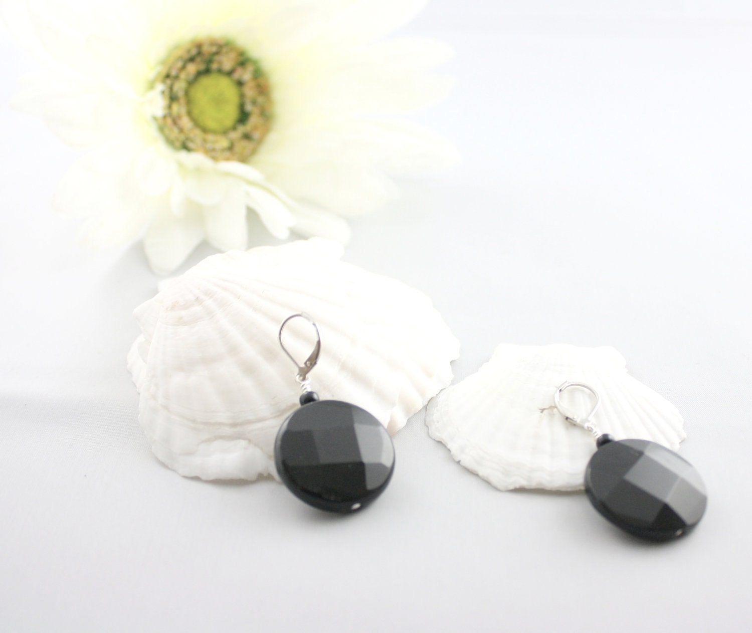 Black Onyx Earrings -Black Gemstone -Jet Black