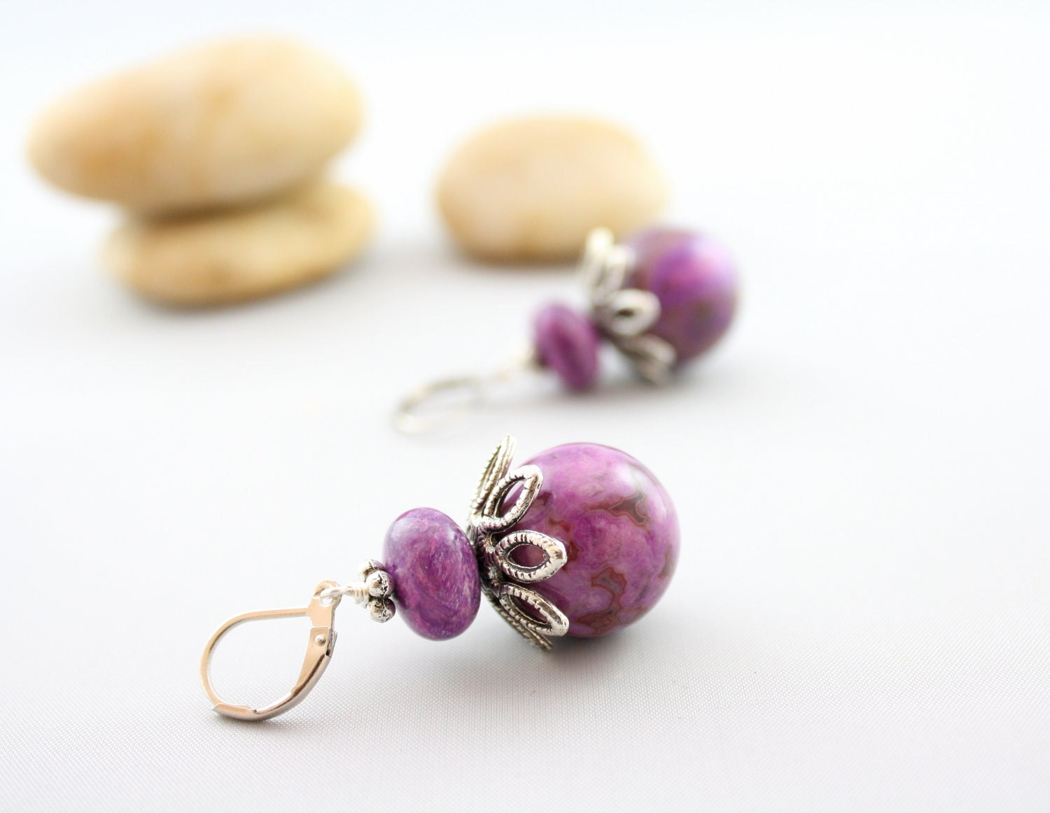 Purple Gemstone Earrings -Gemstone Jewelry -Lepidolite Dangle Earrings -Wild Woman
