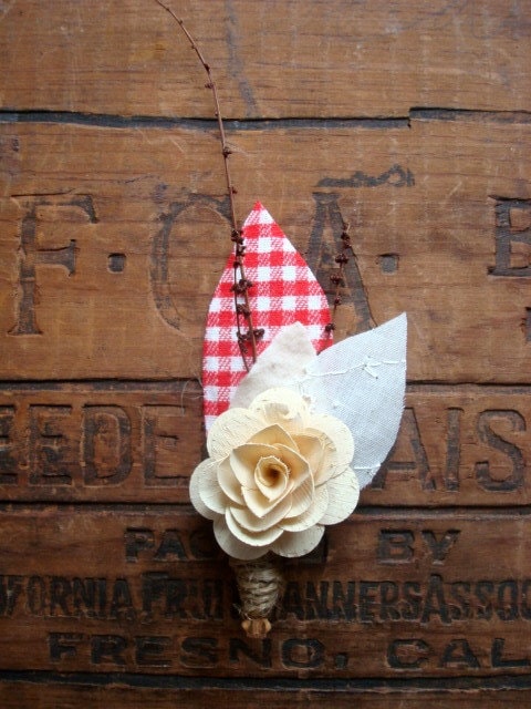 Red Gingham Boutonniere - CurtseyBridal