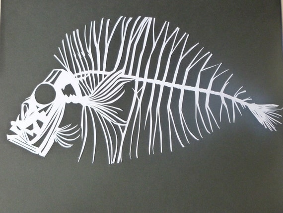Papercut Fish Skeleton - Original Hand-cut Paper Artwork - Skeletal Series