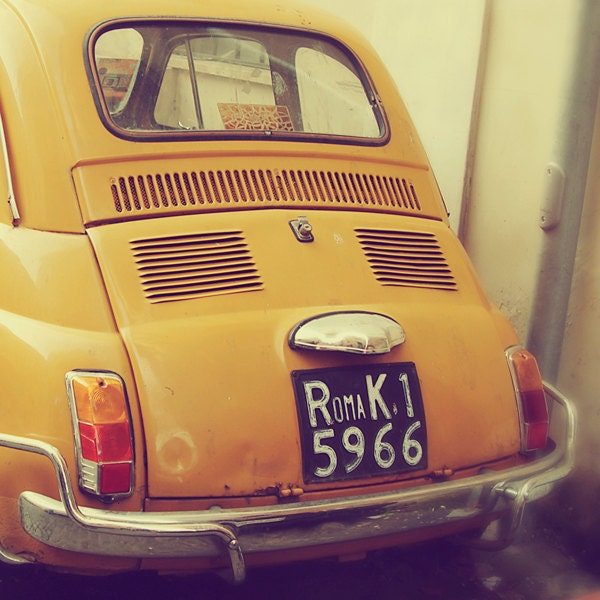 Car Photograph Rome Roma Italy Yellow Fathers Day 5x5 Print by Kerry