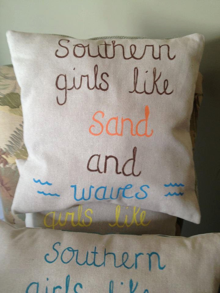 Southern Girls Like Sunshine and Sweet Tea Hand-made, Hand-stitched Cotton Fiber-Filled Pillow
