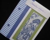 Blue Toile Country Days Note Card with Ticking Stripe, 3 1/2  x 4 7/8