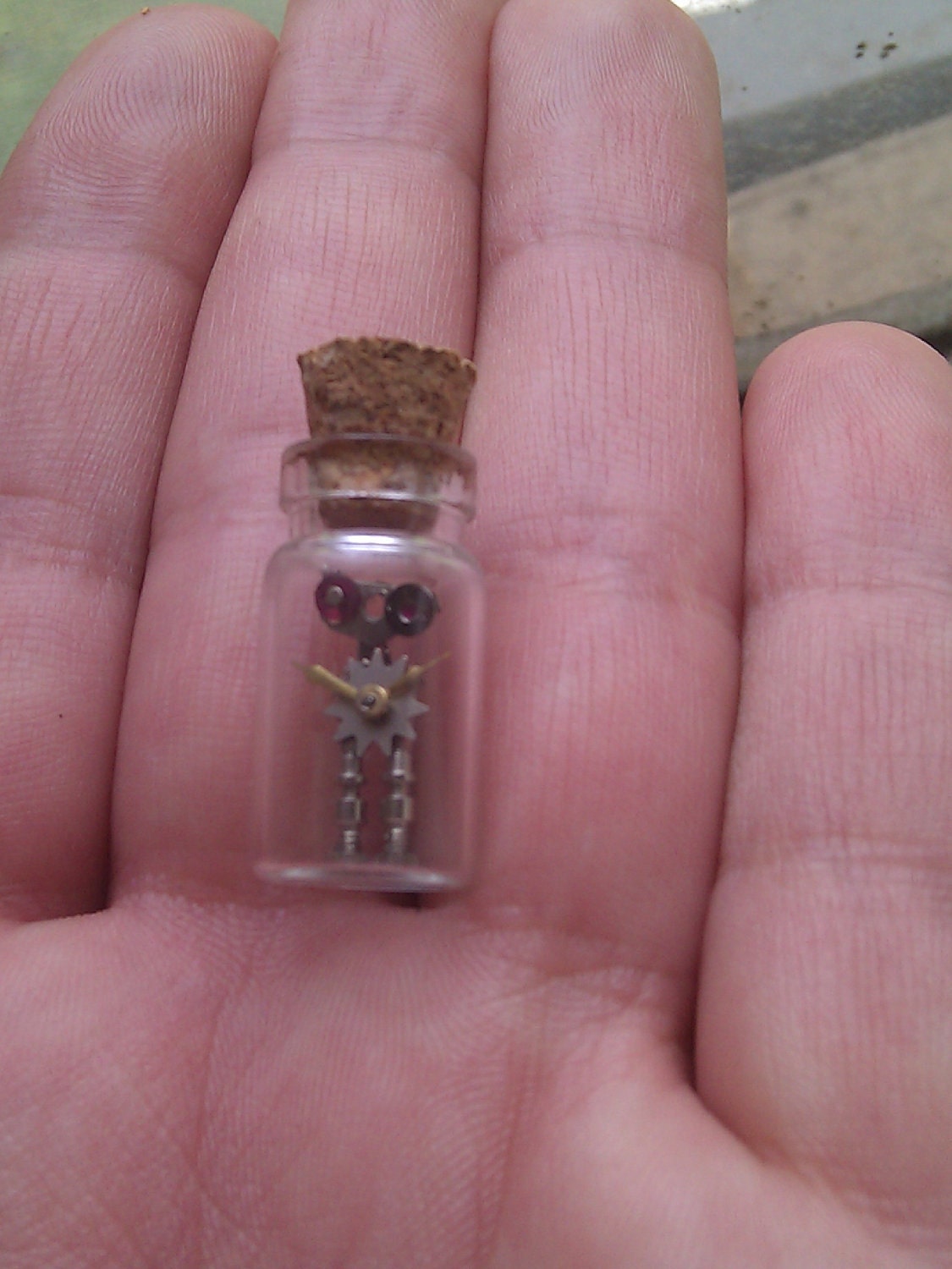 Steampunk Miniature Clockwork Robot in a Bottle - Worry Bot Yorick