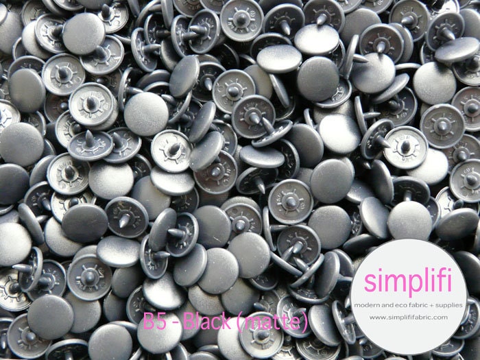 black KAM brand plastic resin SNAP B5 black matte  - size 20  - 100 full sets - ship from canada and US