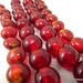Red Glass Beads, Puffed Round 13mm Bead, 7.5 inch Strand, Whole Strand