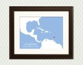 ST. LUCIA WEDDING- Personalized Gift for a Destination Wedding, Honeymoon, Anniversary. Map with a heart.