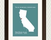 PERSONALIZED  ADOPTION GIFT - Map of any country or state with a heart - Christmas, Mothers Day, Fathers Day