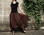 NO.26   Brown Cotton Asymmetric Harem Pants