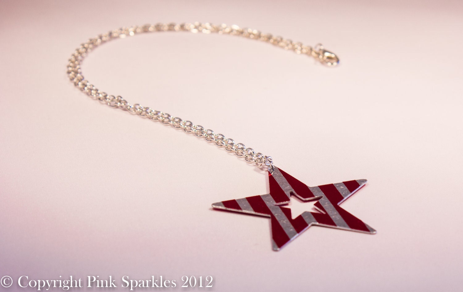 Red & Silver Stripes Star Pendant Necklace