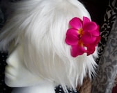 Pink and yellow Frangipani flower hair rose clip by Mortiis.M