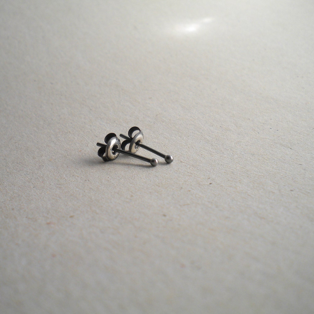 Fine silver post earrings, Set of 2 pairs, Tiny studs, Molten ball stud earrings, Sterling silver butterfly backs