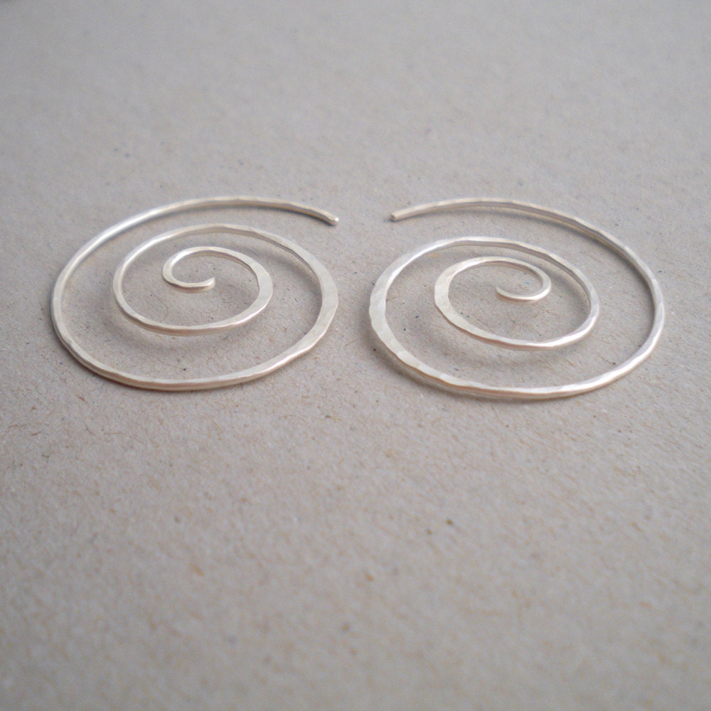 Sterling silver earrings, Silver swirl earrings, Modern, hammered hoops, Wire wrapped sterling silver earrings