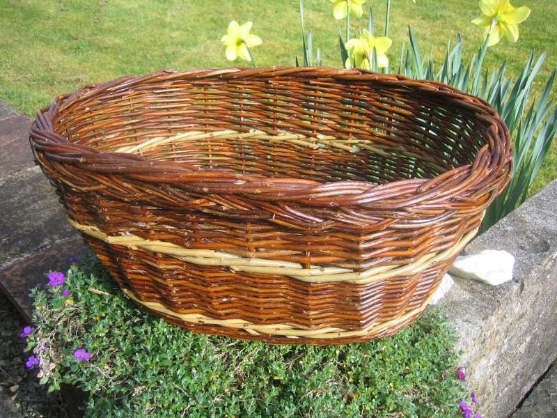 Chunky Oval Wicker Willow Basket, Woodland Country Cottage Chic, Plaited border, Natural Rust colour with Cream detail,  (ref. 34)