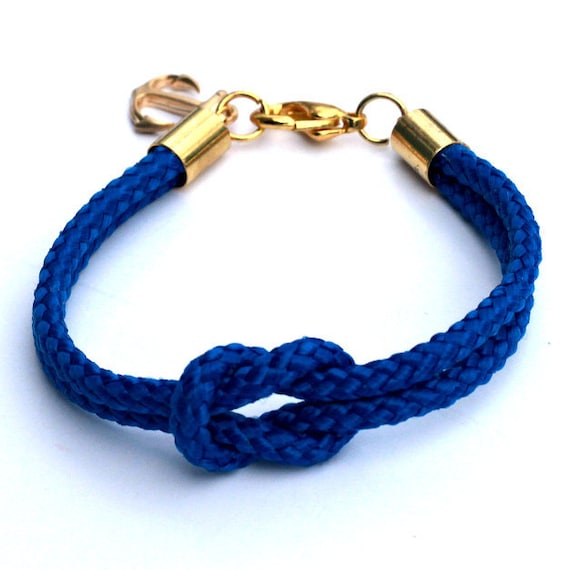 Cobalt Blue Nautical Rope Bracelet with Gold Anchor - Skipper Bracelet