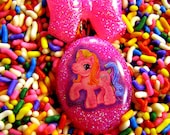 SALE My Little Pony inspired Pink Glitter Pendant With Bow