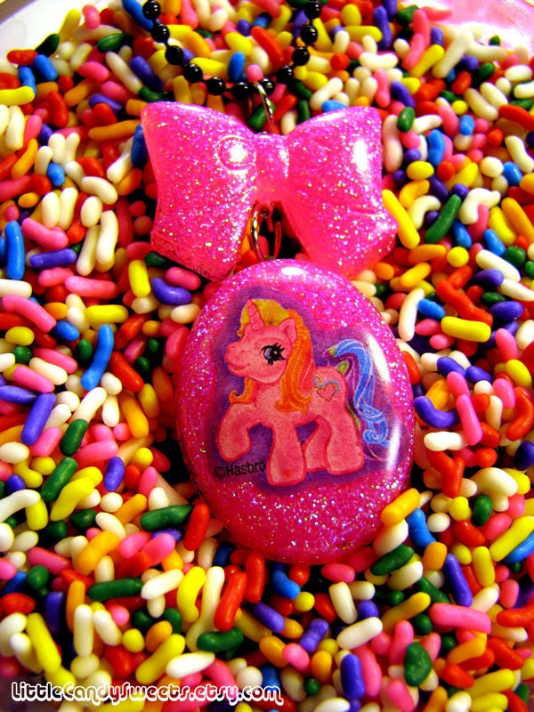 SALE My Little Pony inspired Pink Glitter Pendant With Bow
