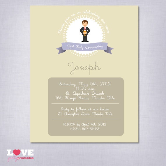 Personalized First Holy Communion Printable Invitation - Little Boy