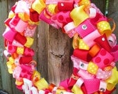 Elmo Polka Dot Themed Ribbon Wreath with Wooden Letter Name for Birthday Party or Baby Shower