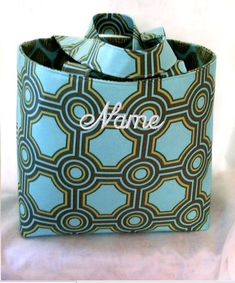 Tote Bag Fabric Handmade Tote Custom Embroidered with Monogram Amy Butler