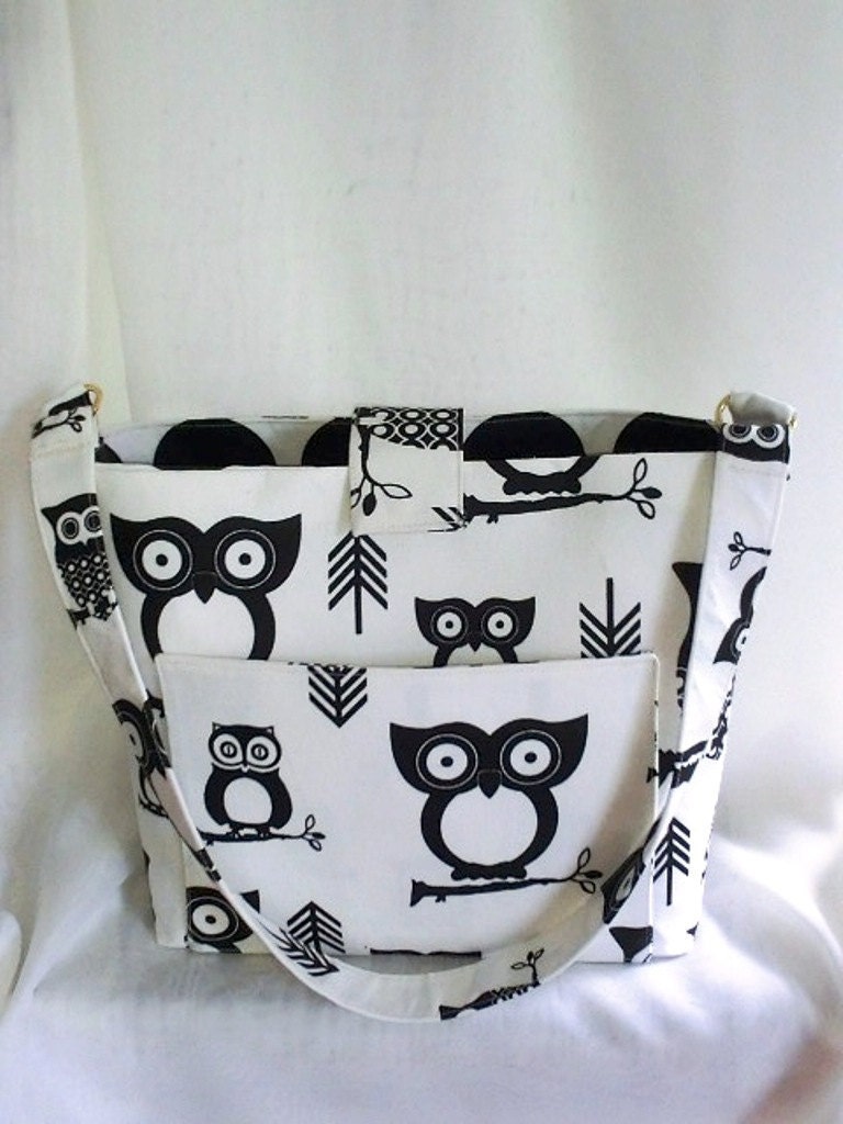 Purse, Tote Bag Fabric Handmade Tote Custom Embroidered with Monogram Owl Print