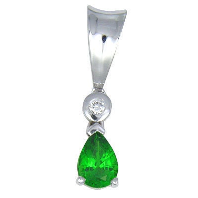 Tsavorite Green Garnet & Diamond Pendant 14K White Gold (0.85ct tw) : sku 519-14K-WG