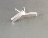 tiny slim silver bar earrings