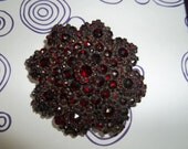 Bohemian  Garnet Brooch - Brass and Semi Precious Stones Old latch