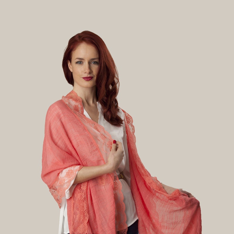 Red Pink Woven Lace Scarf