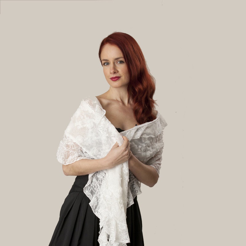White Sequin Flower Patter Scarf