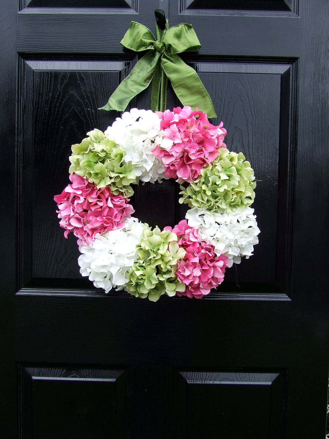 Resrved listing for Jennifer - Pink, Green and White Hydrangea Wreath