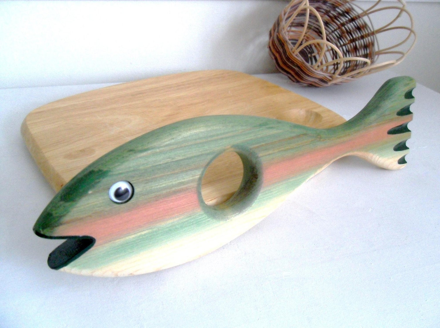Folk Art Wooden Fish. Rainbow Trout Wall Hanging. Kitsch