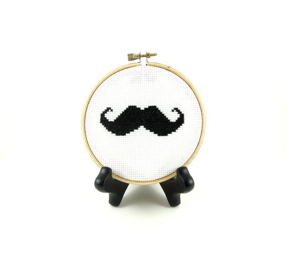 Mr. Moustache Finished Cross Stitch Embroidery Hoop Art Movember