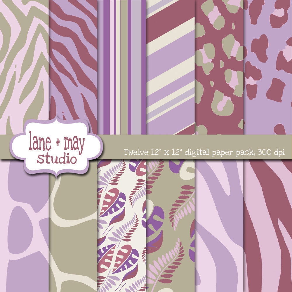 purple safari digital scrapbook papers