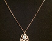 Gold Leaf Filigree  and Bezel Set Blue Aquamarine in Gold Vermeil,  Charm Necklace on 14kt Gold Fill Chain